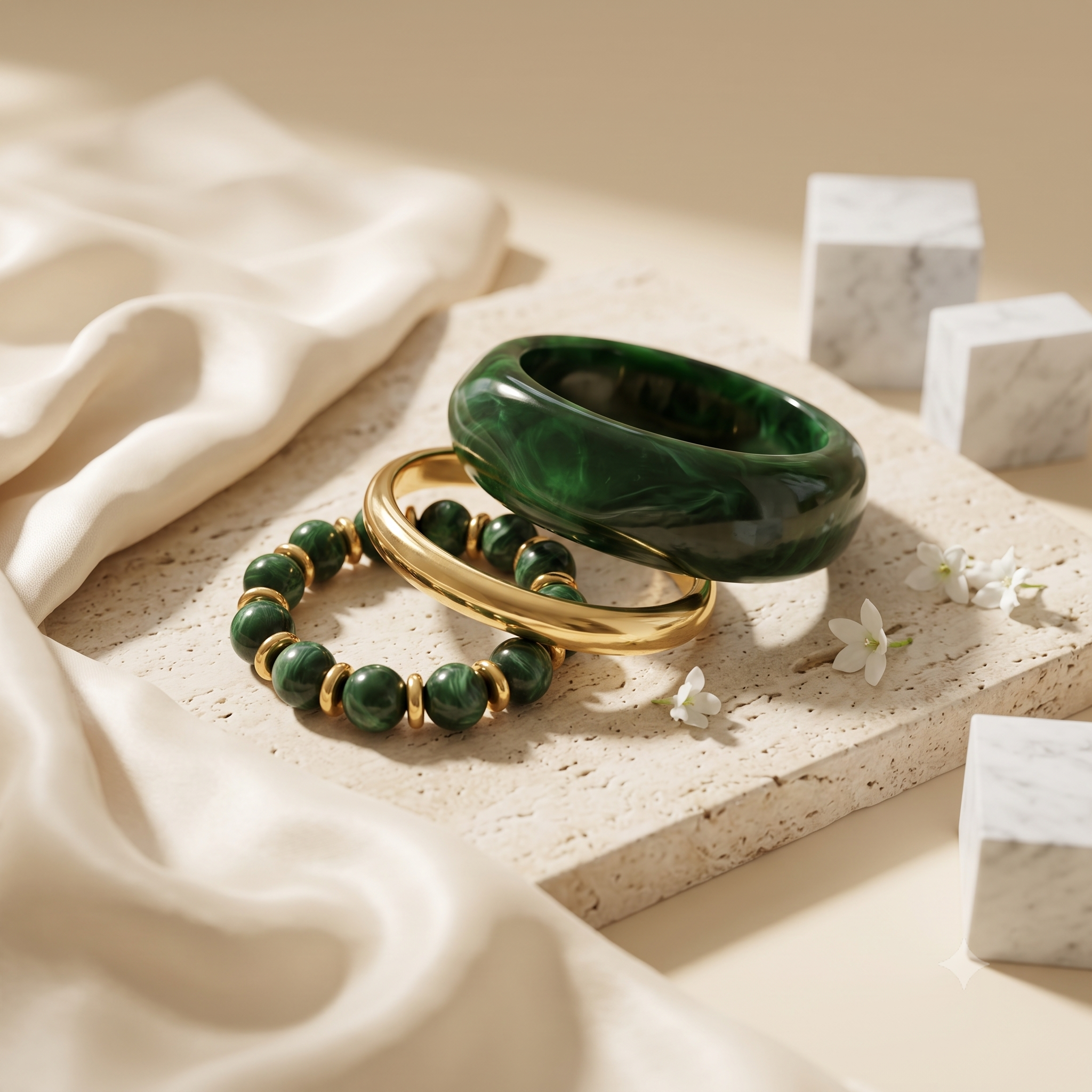Jade Glow Bangle & Bracelet Stack