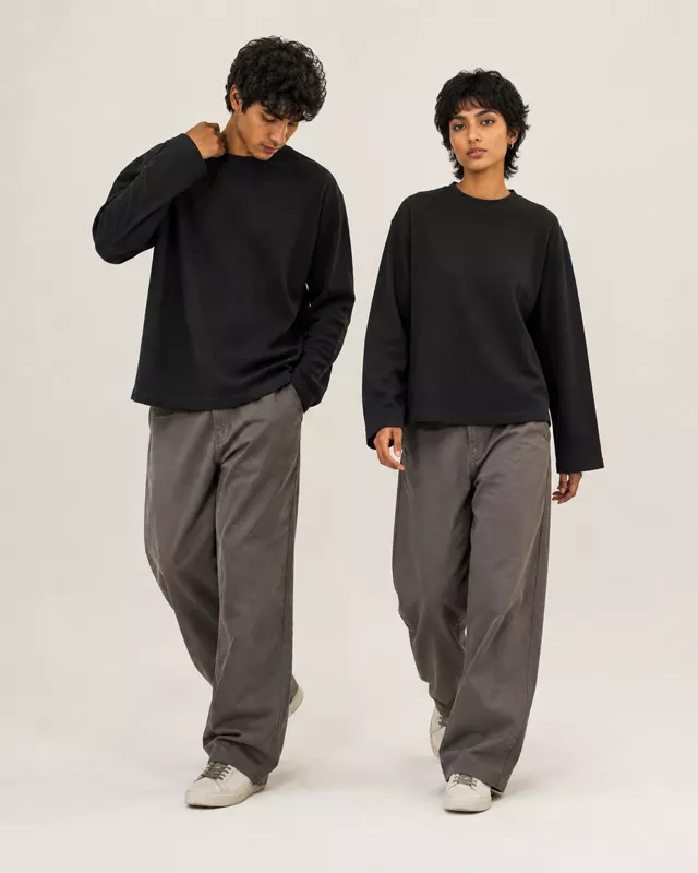 Black Mini Waffle Boxy Tee